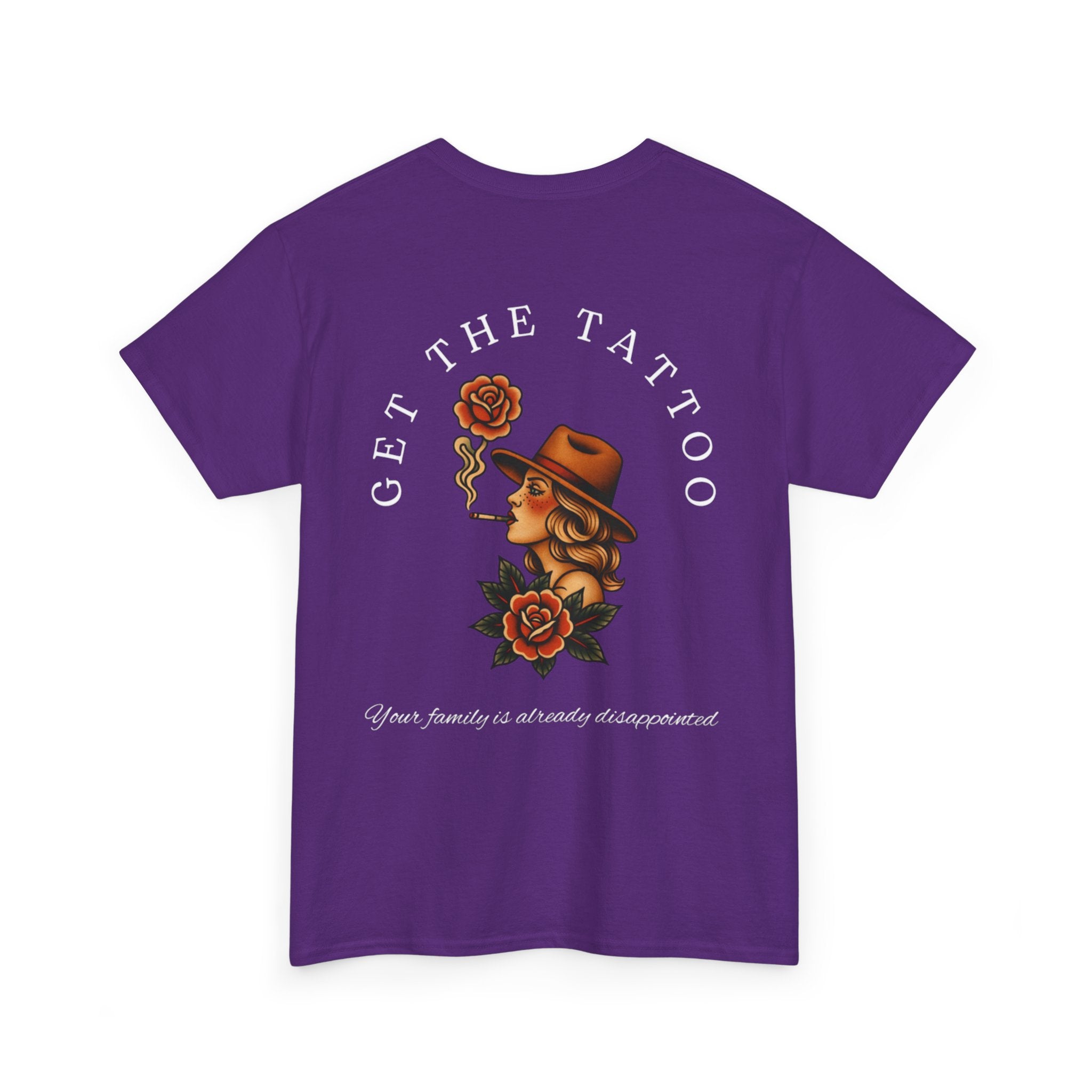 Tattooed Cowgirl T-Shirt — “Get The Tattoo” Vintage Rose Back Print